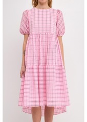 English Factory Women's Plaid Midi Dress - Pink