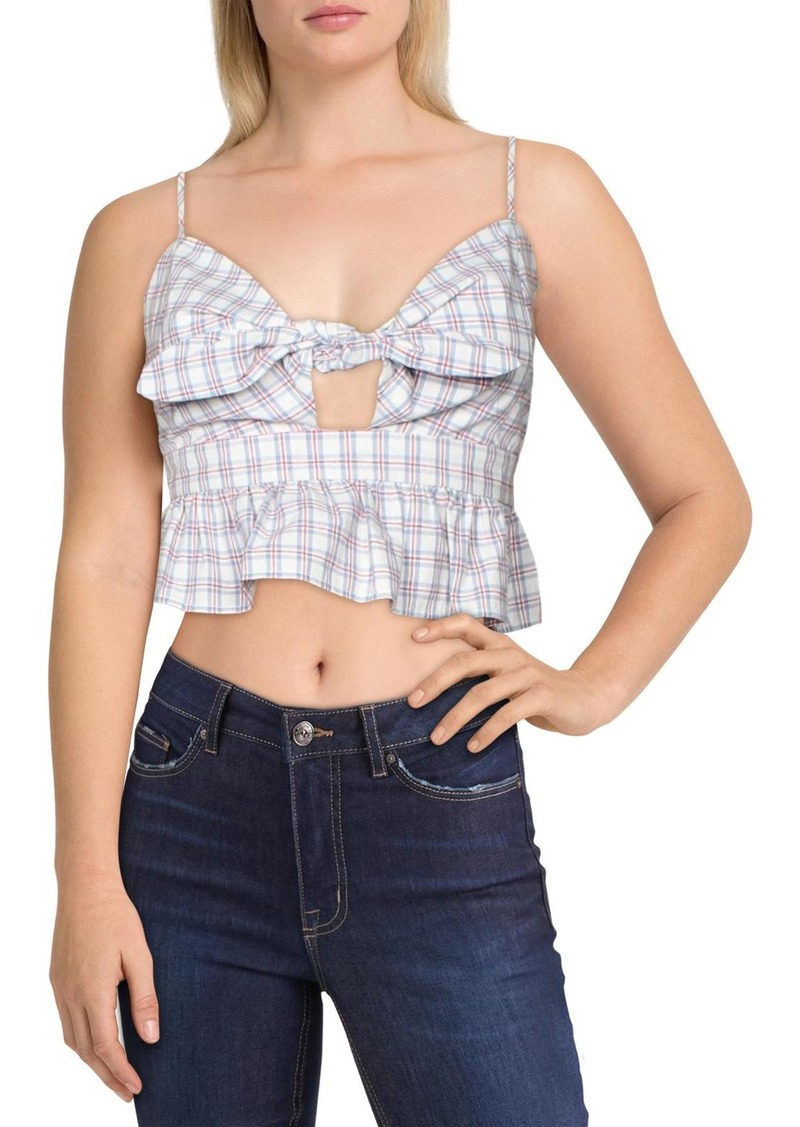 English Factory Womens Plaid Smocked Crop Top