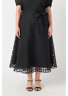English Factory Plus Size Plaid Organza Fit & Flare Midi Skirt - Black