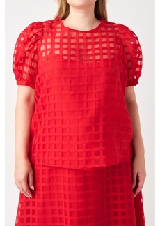 English Factory Plus Size Plaid See Through Top - Red