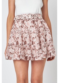 English Factory Women's Printed Linen Tiered Mini Skirt - Multi