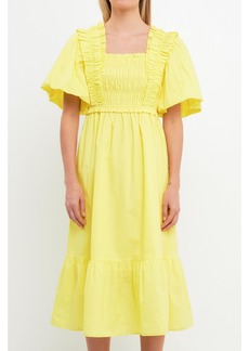 English Factory Women's Puff-Sleeved Midi Dress - Yellow