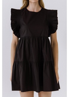 English Factory Women's Ruffled Babydoll Mini Dress - Black
