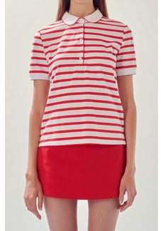 English Factory Women's Sportswear Knit Polo T - Shirt - Red