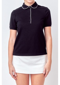 English Factory Women's Sportwear Knit Polo Shirt - Black