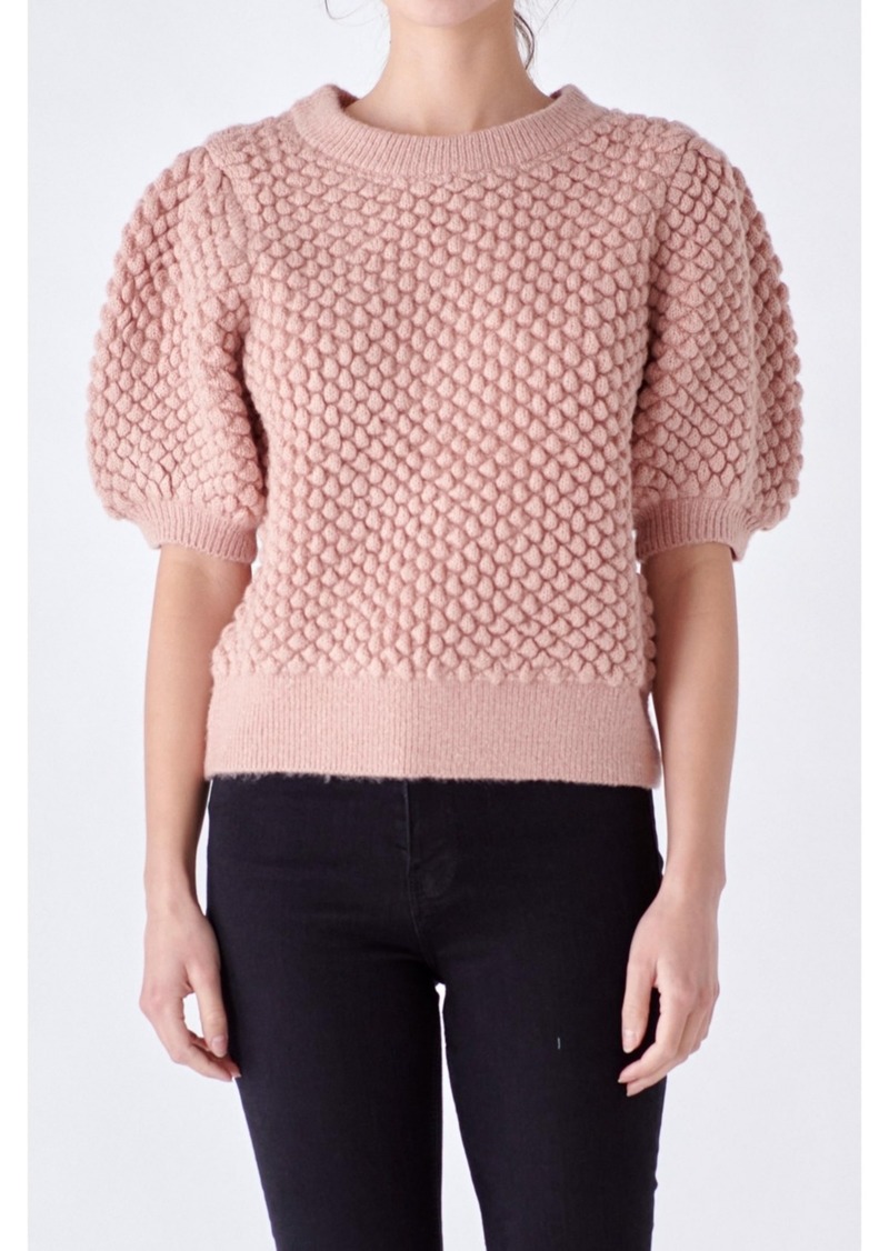 English Factory Women's Textured Puff Sweater - Dusty pink