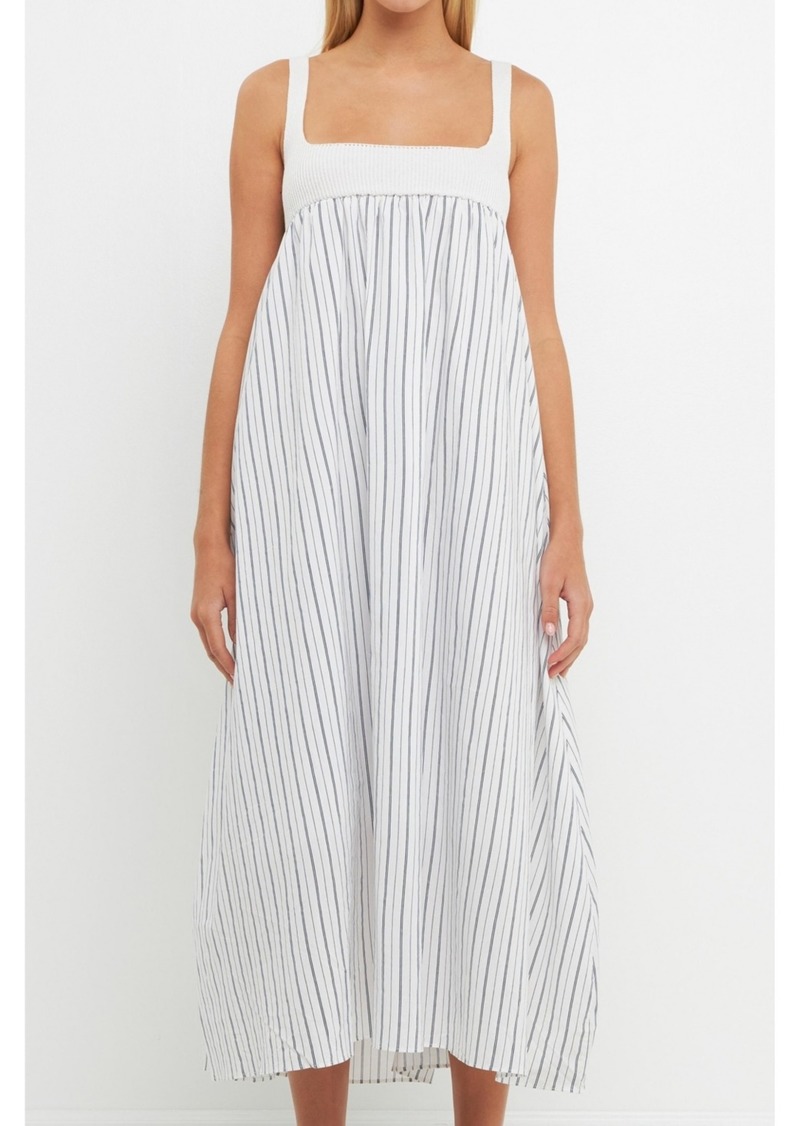 English Factory Women's Tie Back Knit Combo Striped Maxi Dress - Off white/navy