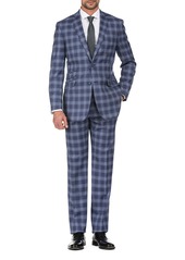 English Laundry Blue Plaid Slim Fit Peak Lapel Suit