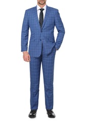 English Laundry Blue Plaid Slim Fit Single Breasted Suit