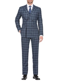 English Laundry Double Breasted Plaid Wool Blend Suit