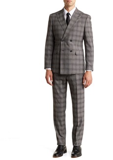 English Laundry Plaid Double Breasted Peak Lapel Suit in Black/White at Nordstrom Rack