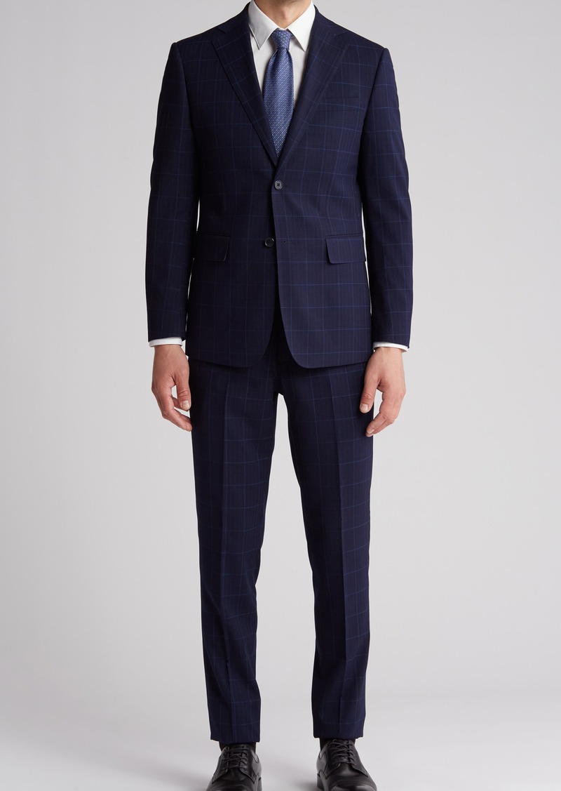 English Laundry Plaid Trim Fit Notch Lapel Two-Piece Suit in Blue at Nordstrom Rack