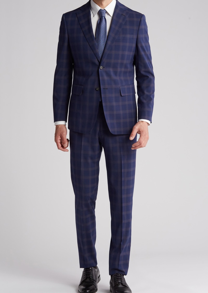 English Laundry Plaid Trim Fit Notch Lapel Two-Piece Suit in Navy at Nordstrom Rack