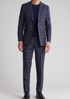English Laundry Plaid Trim Fit Peak Lapel Two-Piece Suit in Navy at Nordstrom Rack