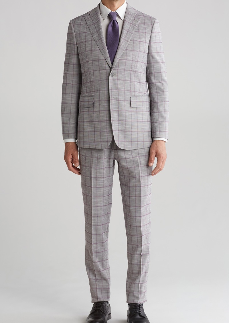 English Laundry Plaid Trim Fit Two-Piece Suit in Gray at Nordstrom Rack