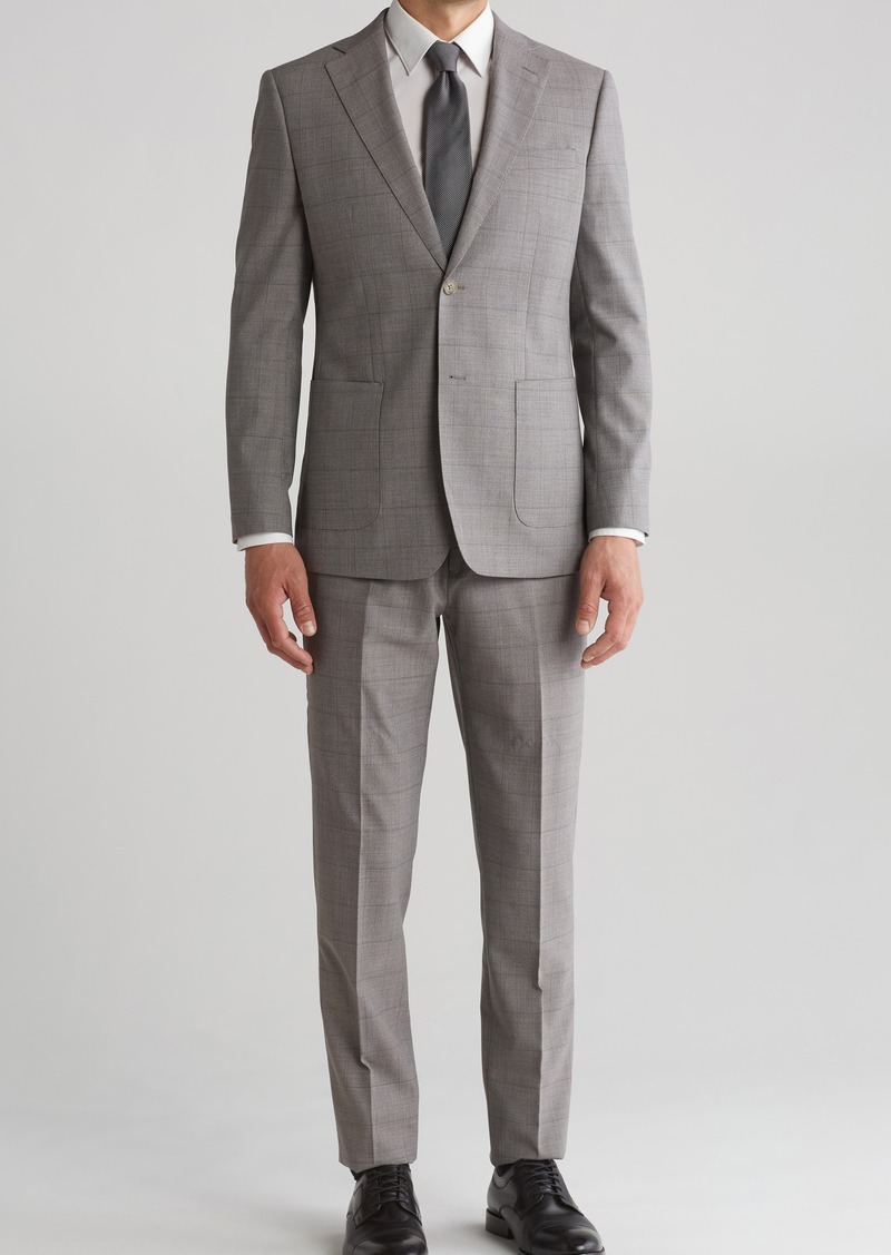 English Laundry Plaid Trim Fit Wool Blend Two-Piece Suit in Taupe at Nordstrom Rack