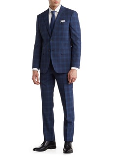 English Laundry Plaid Two Button Notch Lapel Trim Fit Wool Blend Suit in Blue at Nordstrom Rack