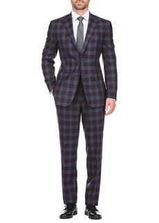 English Laundry Plaid Two Button Notch Lapel Wool Blend Trim Fit Suit in Burgundy at Nordstrom Rack