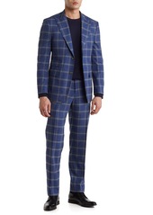 English Laundry Plaid Two Button Peak Lapel Trim Fit Suit in Blue at Nordstrom Rack