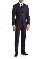 English Laundry Plaid Two Button Peak Lapel Trim Fit Suit in Blue at Nordstrom Rack