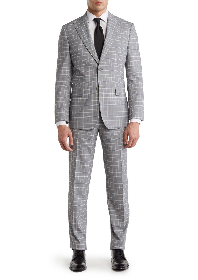 English Laundry Plaid Two Button Peak Lapel Trim Fit Suit in Gray at Nordstrom Rack