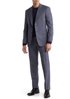 English Laundry Plaid Two Button Peak Lapel Trim Fit Wool Blend Suit in Blue at Nordstrom Rack