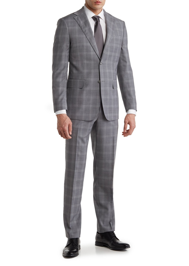 English Laundry Plaid Two Button Peak Lapel Trim Fit Wool Blend Suit in Gray at Nordstrom Rack