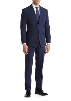 English Laundry Plaid Two Button Peak Lapel Wool Blend Trim Fit Suit in Blue at Nordstrom Rack