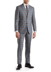 English Laundry Plaid Two Button Peak Lapel Wool Blend Trim Fit Suit in Blue at Nordstrom Rack