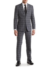 English Laundry Plaid Two Button Peak Lapel Wool Blend Trim Fit Suit in Gray at Nordstrom Rack