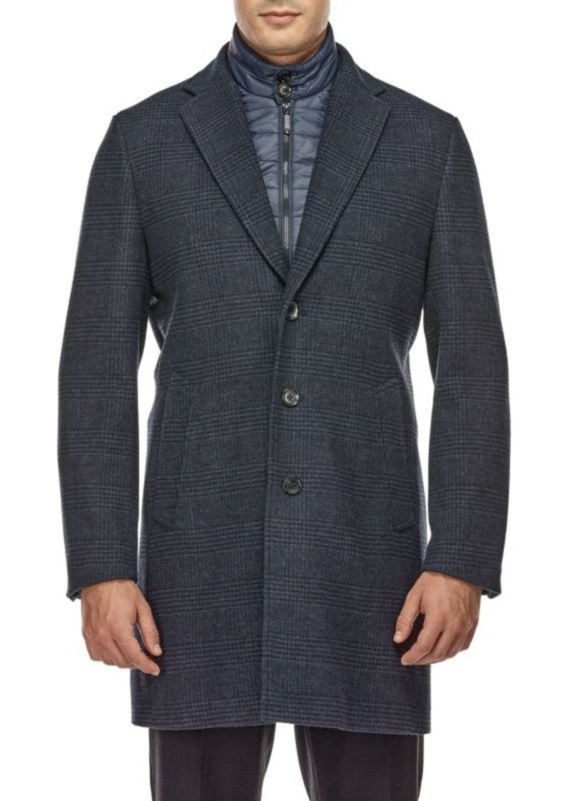 English Laundry Slim Fit Glen Plaid Wool Blend Bib Topcoat