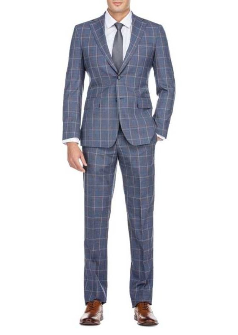 English Laundry Slim Fit Peak Lapel Double Windowpane Wool Blend Suit