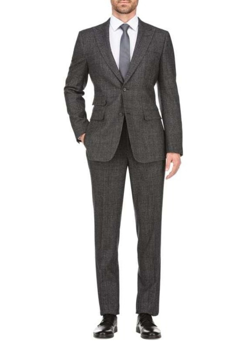 English Laundry Slim Fit Peak Lapel Plaid Wool Suit