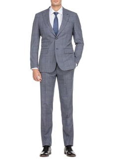 English Laundry Slim Fit Peak Lapel Windowpane Wool Blend Suit