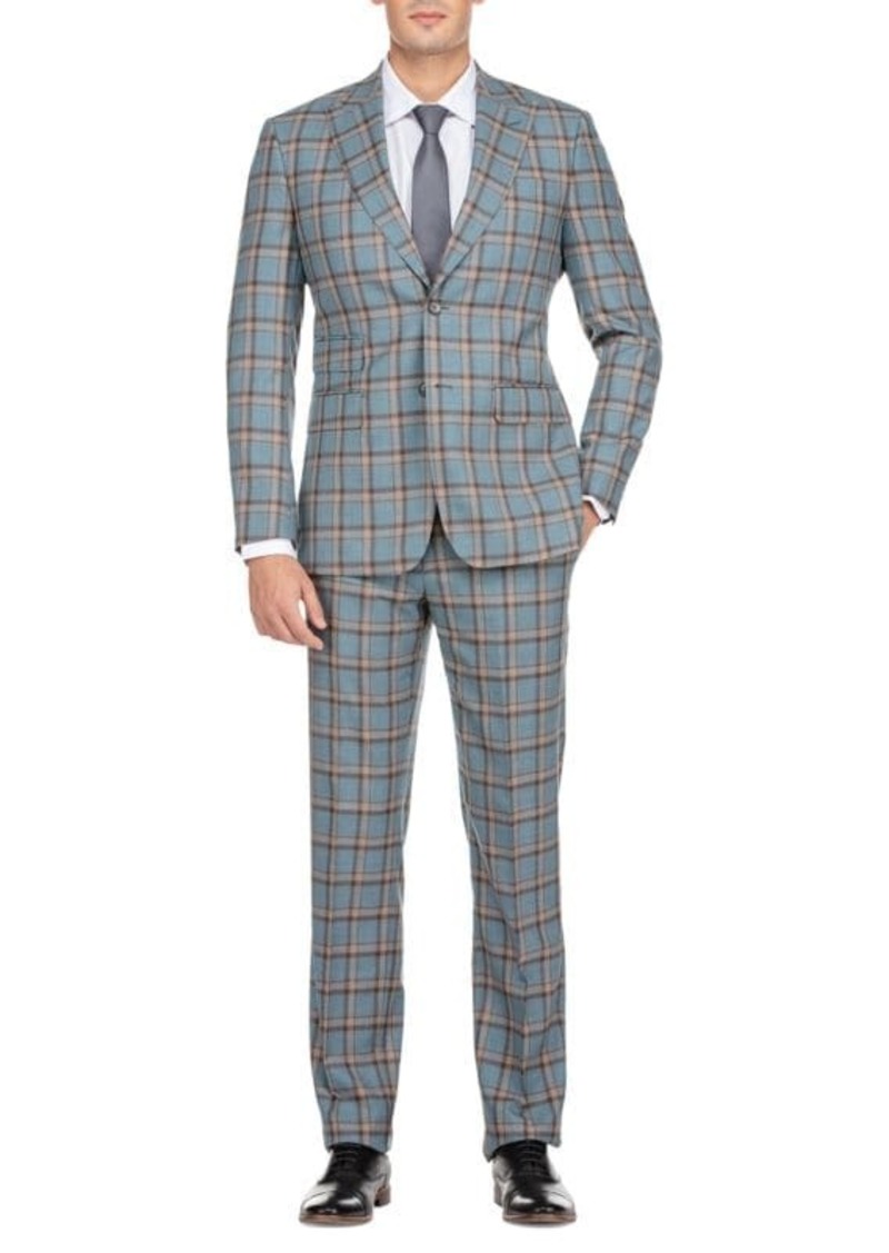 English Laundry Slim Fit Plaid Wool Blend Suit