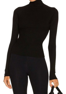 Enza Costa Black Viscose Rib Twist-Back L/s Turtleneck