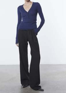 Enza Costa Cashmere L/s Cuffed Henley In French Navy