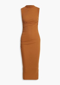 ENZA COSTA - Ruched ribbed jersey midi dress - Brown - M