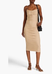 ENZA COSTA - Ruched ribbed jersey midi dress - Neutral - M