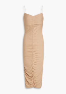 ENZA COSTA - Ruched ribbed jersey midi dress - Neutral - S
