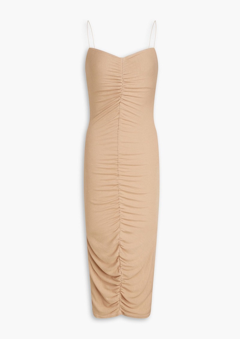 ENZA COSTA - Ruched ribbed jersey midi dress - Neutral - M