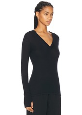 Enza Costa Fitted Cuffed Long Sleeve V-Neck Sweater