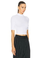 Enza Costa Silk Rib Cropped Half Sleeve Mock Neck Top