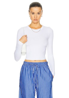 Enza Costa Silk Rib Cropped Long Sleeve Crew Top