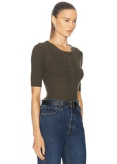 Enza Costa Silk Sweater Rib Half Sleeve Henley Top