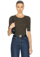 Enza Costa Silk Sweater Rib Half Sleeve Henley Top