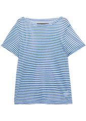 Enza Costa Woman Striped Linen-blend T-shirt Cobalt Blue