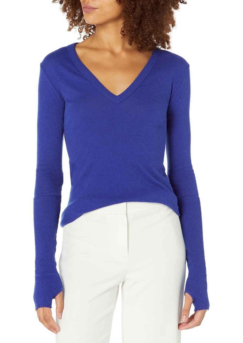 Enza Costa womens Cashmere Long Sleeve Cuffed V-neck Top With Thumbhole T Shirt   US