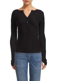 Enza Costa Laundered Thermal Henley Top In Black