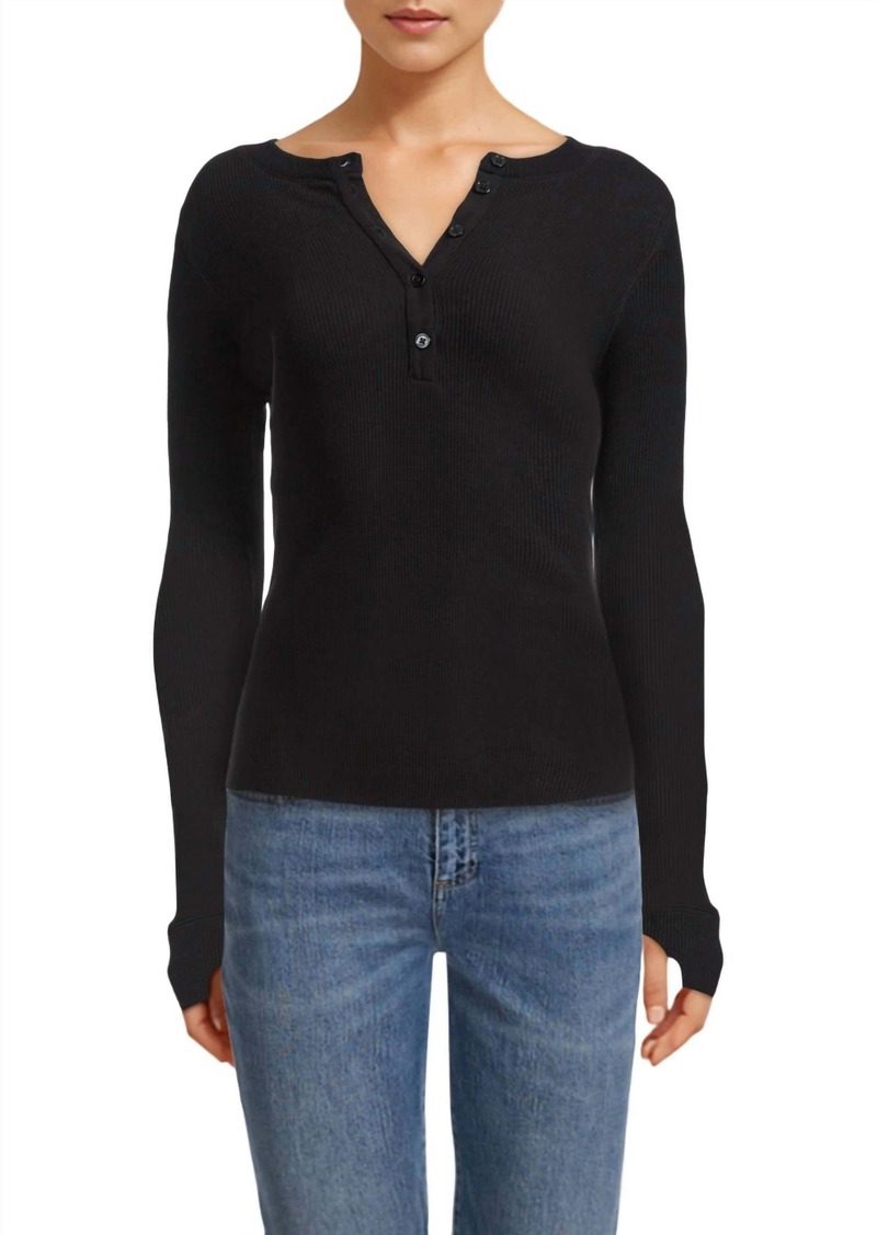 Enza Costa Laundered Thermal Henley Top In Black